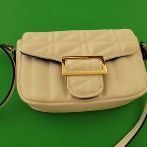 Forever 21 Cream Quilted Crossbody Bag with Gold Accent